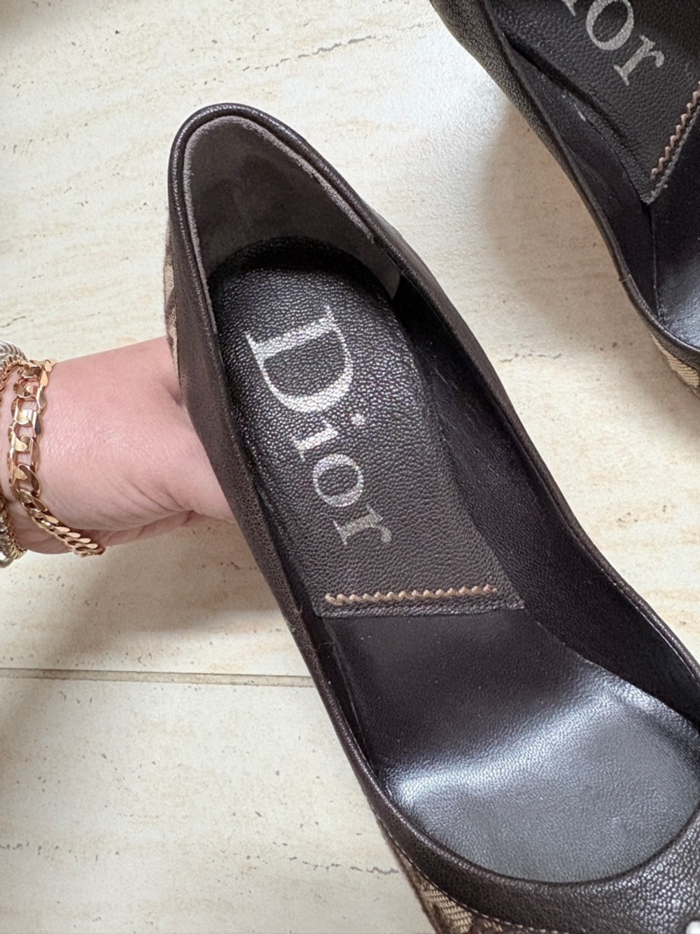 Dior Brown Canvas Logo Block-Heel Pumps, Size 36 - Picture 2 of 4